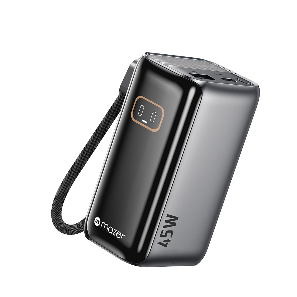 Mazer M-Ai-PC45R10-V7 PowerCharge Link R PD45W 10000mAh PB with Retractable Cable (Black)