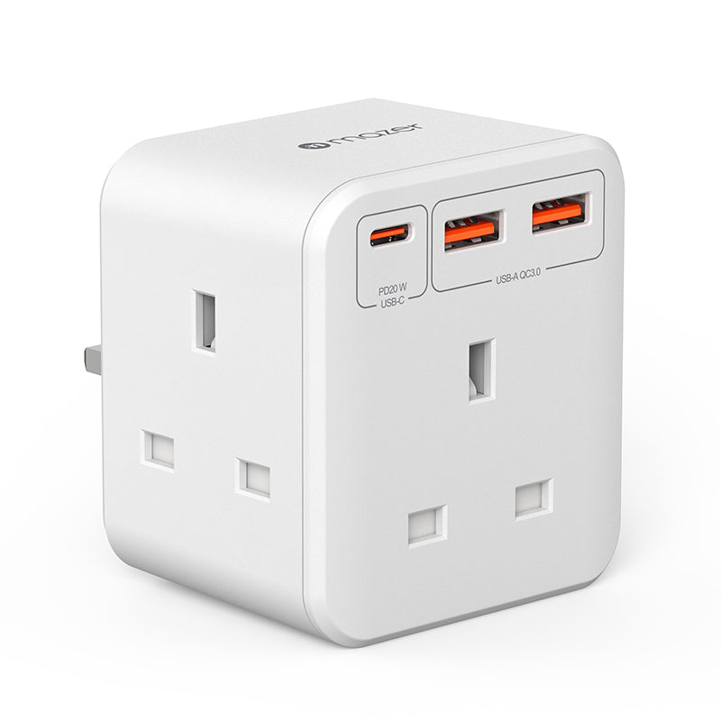 Mazer M-HOME-CUBE20UK-WH Infinite.BOOST UK 3-Outlet CUBE Extension Sockets with 1C 20W & 2A QC3.0 (White)