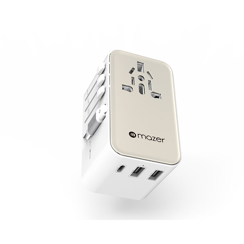 Mazer M-IFTravel370-WT PD70W 2C2A Built-in Retractable with USB-C Cable World Travel Charger (White Titanium)