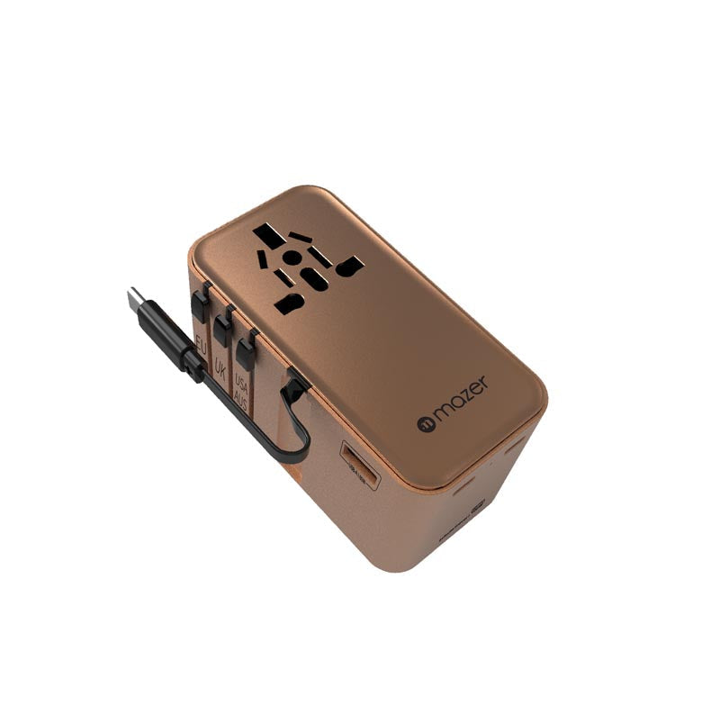 Mazer M-IFTravel380-DT PD100W 2C1A with 1 Built-in USB-C Cable Universal Adapter (Dessert Titanium)
