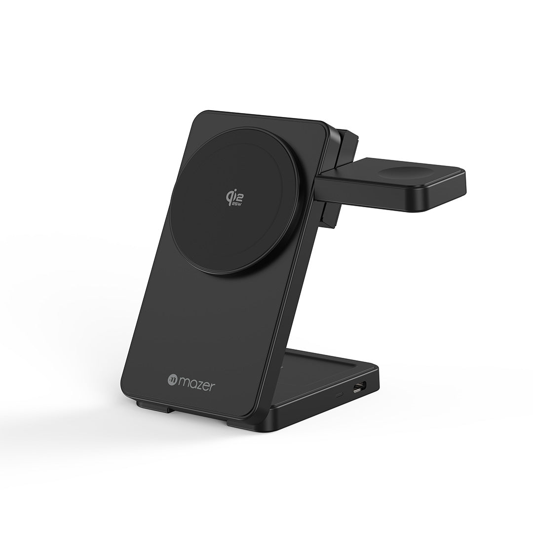 Mazer M-MagFold07 qi2.2 25W Foldable 3-in-1 Wireless Charger (Black)