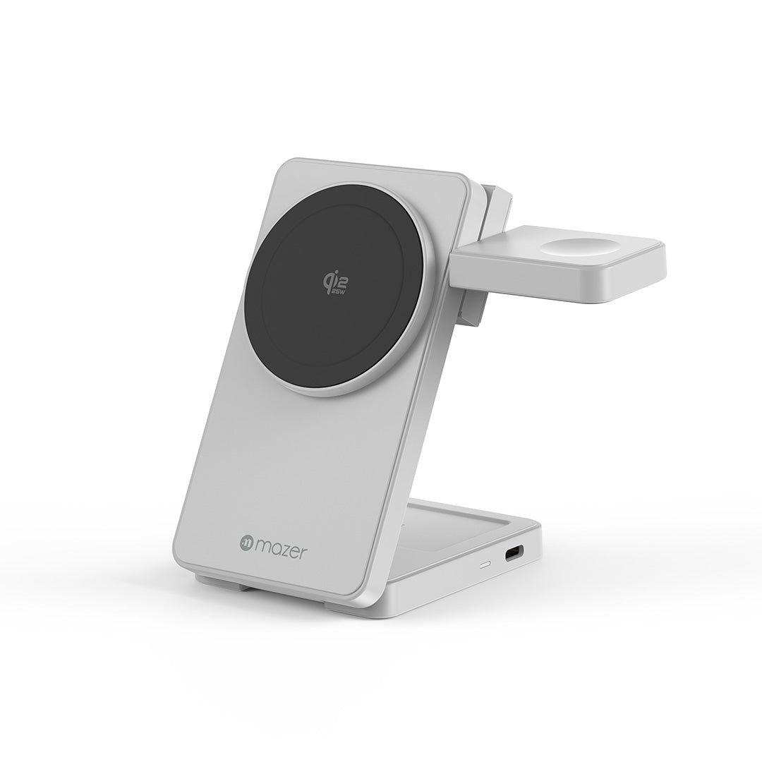 Mazer M-MagFold07 qi2.2 25W Foldable 3-in-1 Wireless Charger (Light Grey)
