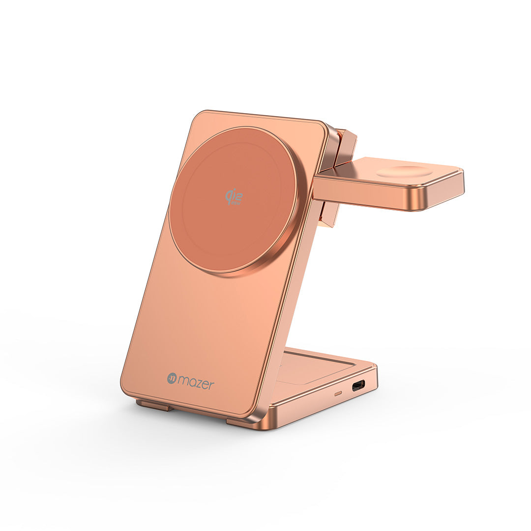 Mazer M-MagFold07 qi2.2 25W Foldable 3-in-1 Wireless Charger (Sunset Orange)