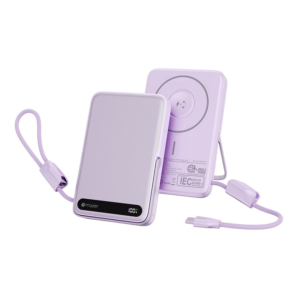 Mazer M-MagLink19 10kmAh PD27W CCC Power Bank with Built-in Stand and Cable (Lavender)