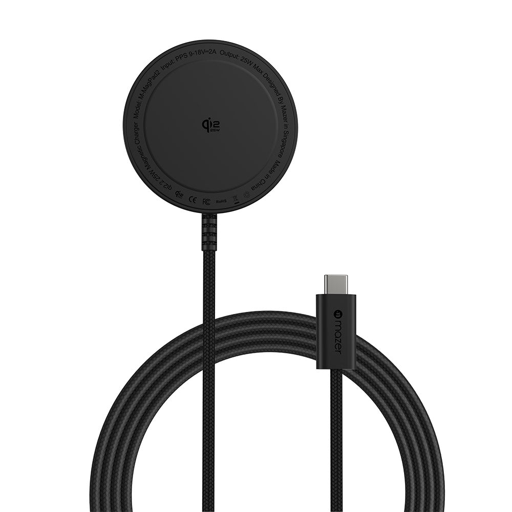 Mazer M-MagPad2 qi2.2 25W Wireless Charging Pad with 1.5M Cable (Black)