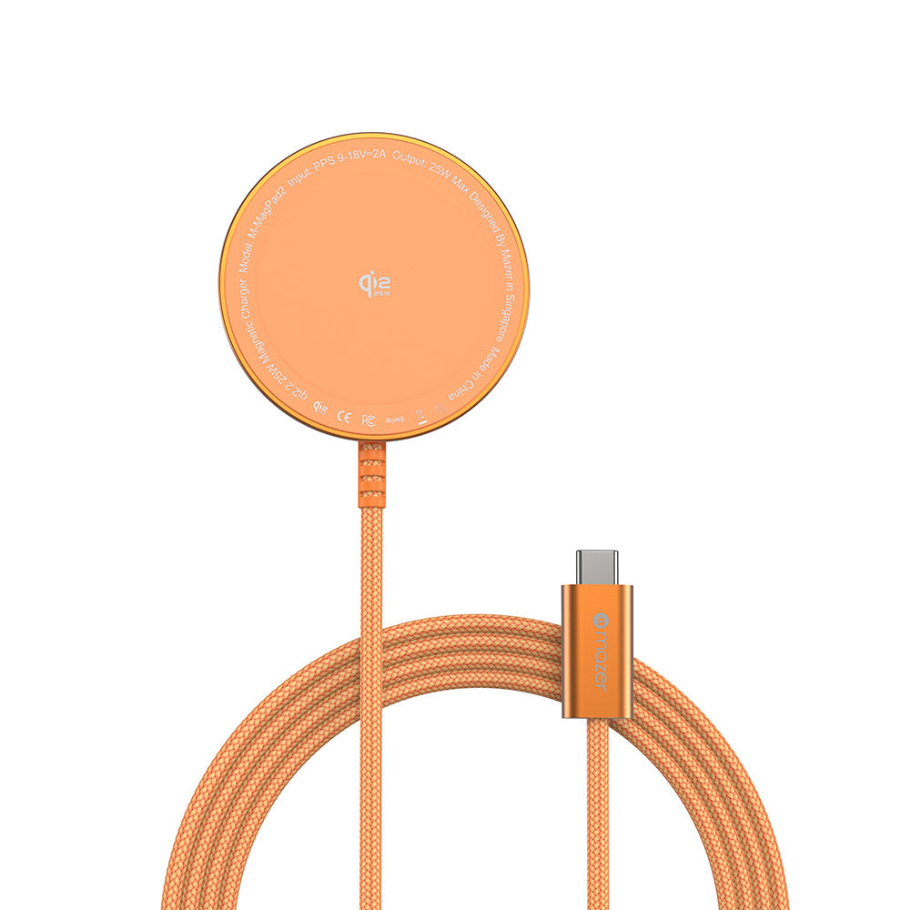 Mazer M-MagPad2 qi2.2 25W Wireless Charging Pad with 1.5M Cable (Sunset Orange)