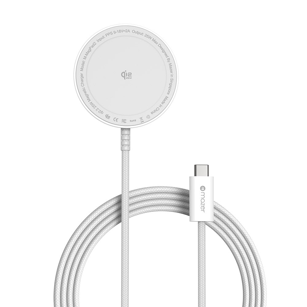 Mazer M-MagPad2 qi2.2 25W Wireless Charging Pad with 1.5M Cable (White)