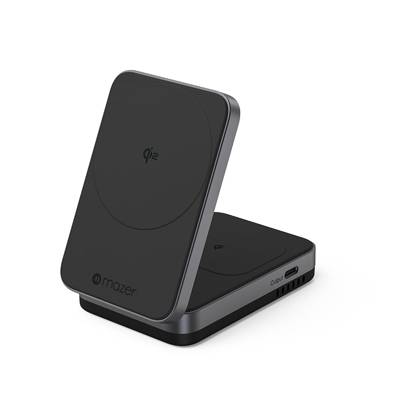 Mazer M-qi2-MagFold02-BK/Qi2 32W Wireless Foldable 2in1+USB-C PD12W Charger (Black)