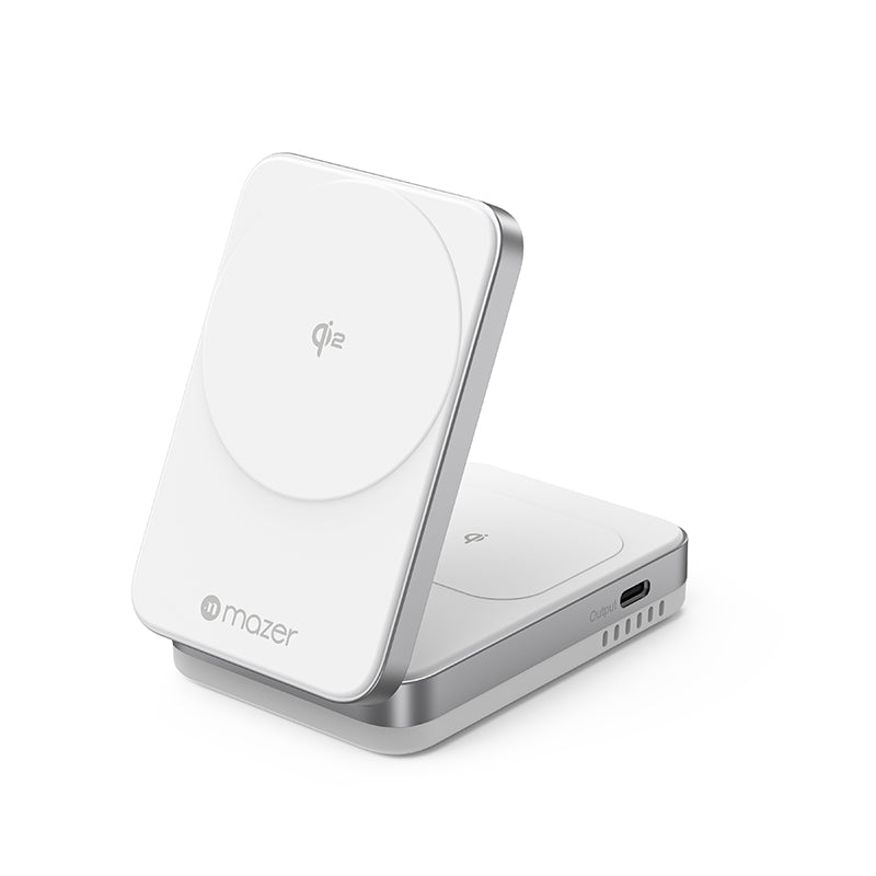 Mazer M-qi2-MagFold02-WH/Qi2 32W Wireless Foldable 2in1+USB-C PD12W Charger (White)
