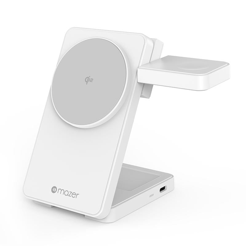 Mazer M-qi2-MagFold06-WH/qi2 25W Foldable 3-in-1 Wireless Charging Stand - White