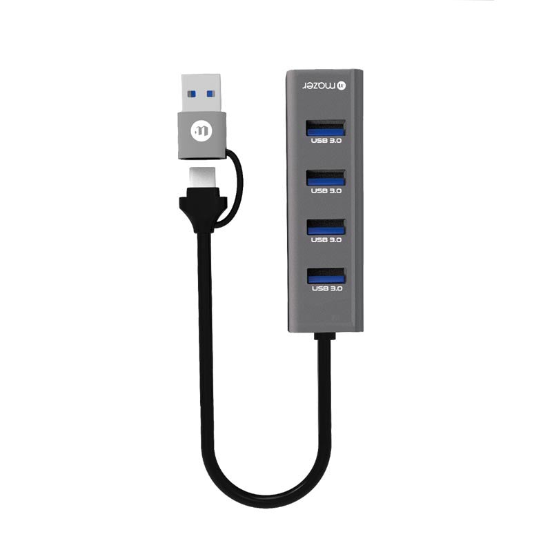 Mazer M-UC2OTG-Duo Dual-Connects (USB-C+USB-A) to USB-A X 4 ports with 5Gbps Data (Grey)
