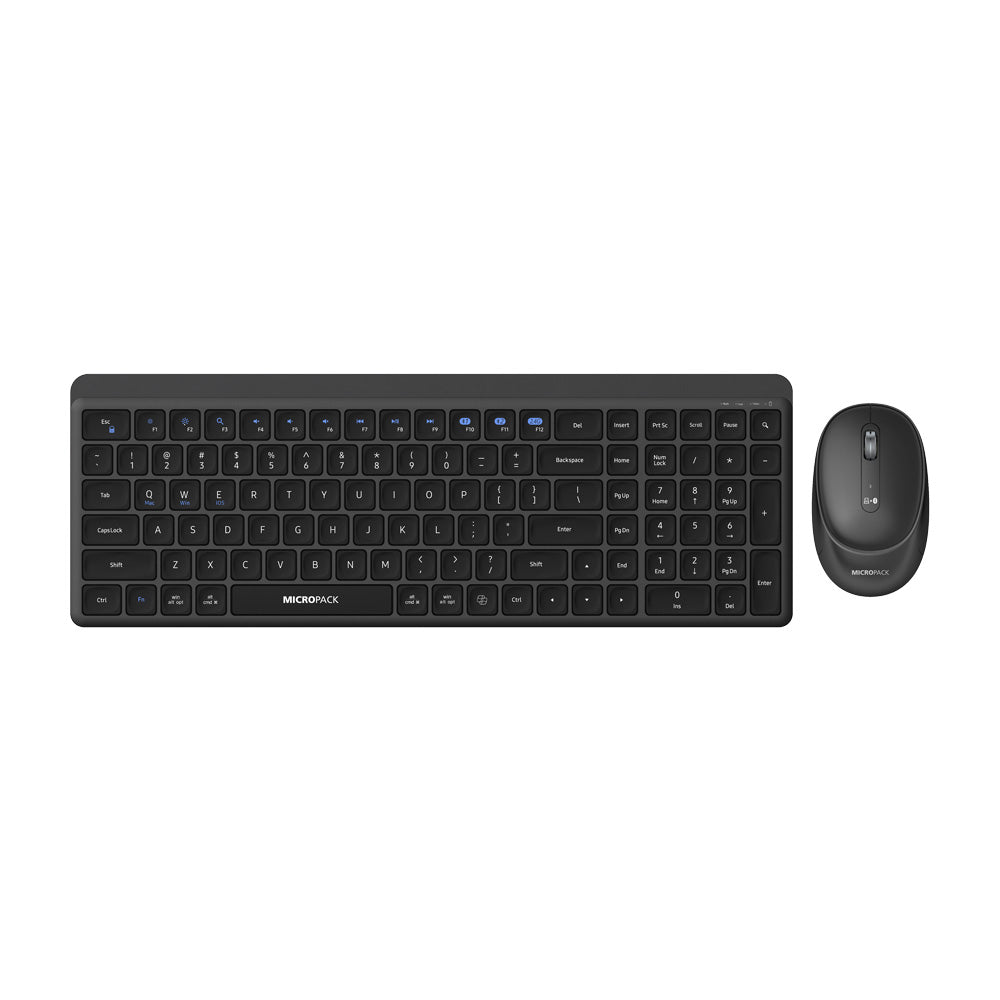 MicroPack KM-268W-EN-BK Lifestyle 2.4G Wireless + Bluetooth Rechargeable Keyboard and Mouse Combo - Black