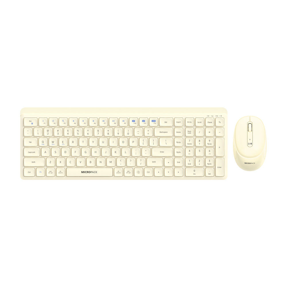 MicroPack KM-268W-EN-CR Lifestyle 2.4G Wireless + Bluetooth Rechargeable Keyboard and Mouse Combo - Cream