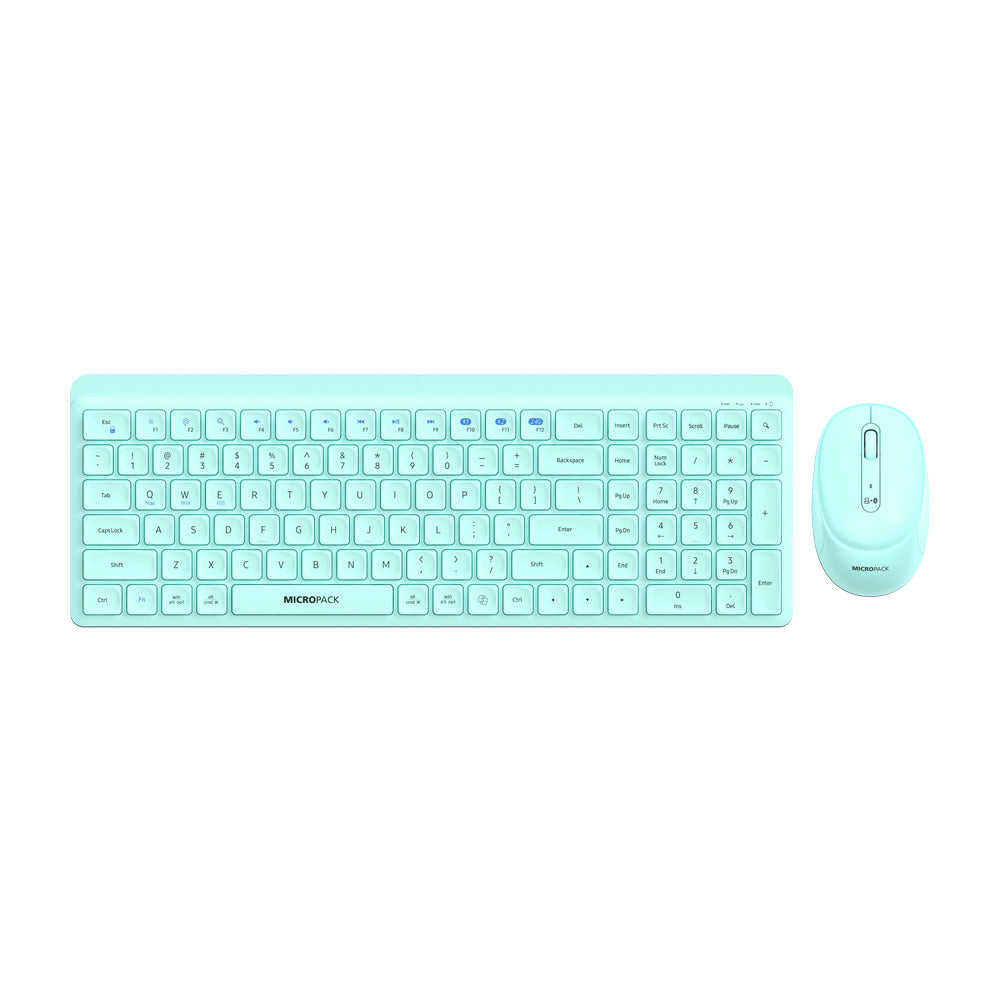 MicroPack KM-268W-EN-GN Lifestyle 2.4G Wireless + Bluetooth Rechargeable Keyboard and Mouse Combo - Green