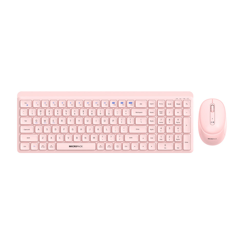 MicroPack KM-268W-EN-PK Lifestyle 2.4G Wireless + Bluetooth Rechargeable Keyboard and Mouse Combo - Pink