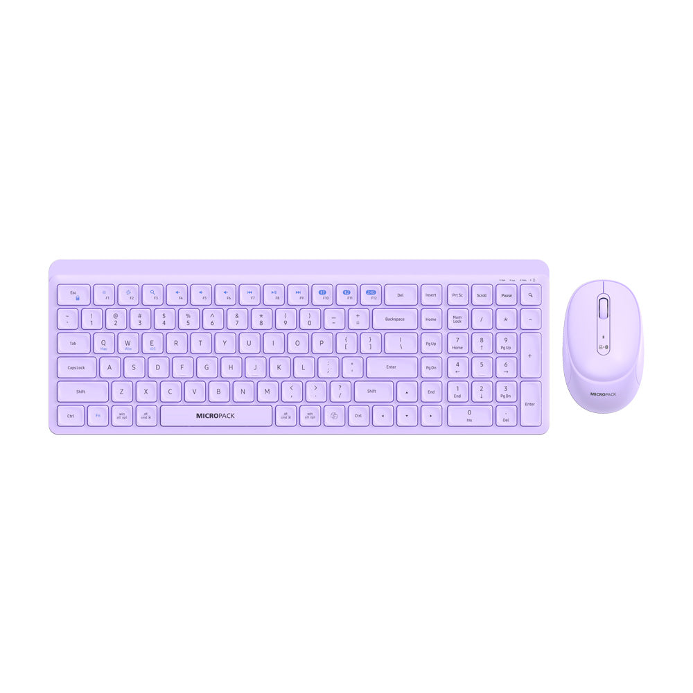 MicroPack KM-268W-EN-PL Lifestyle 2.4G Wireless + Bluetooth Rechargeable Keyboard and Mouse Combo - Purple
