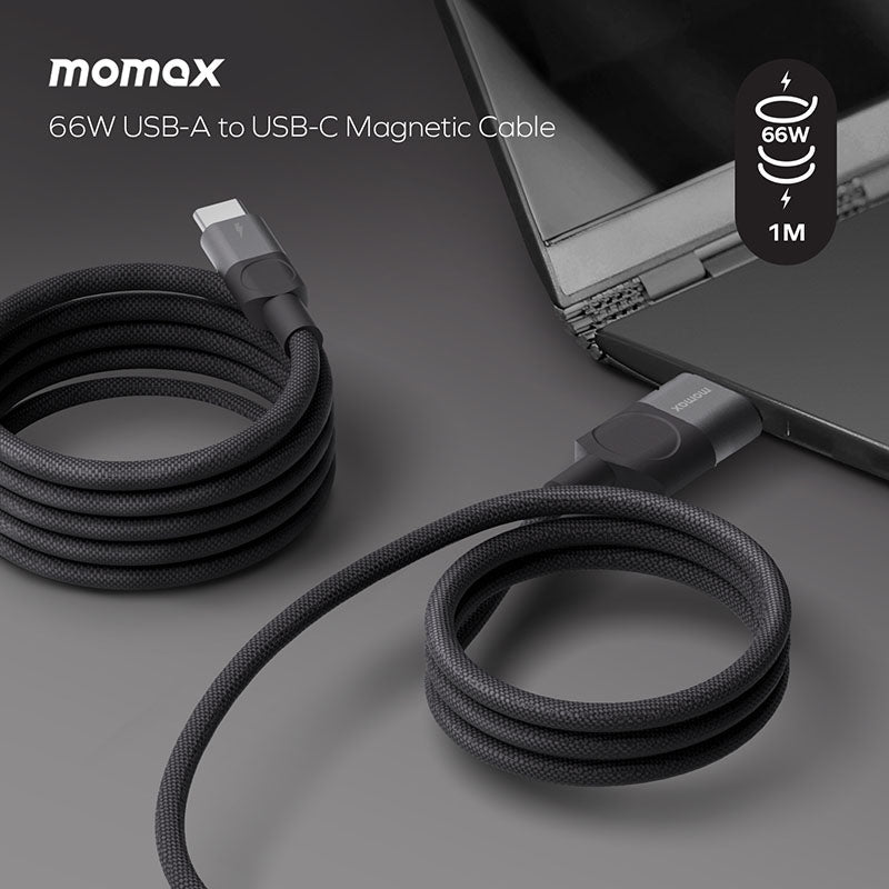 Momax DA57D USB-A to USB-C Magnetic Cable 66W (1M) - Black