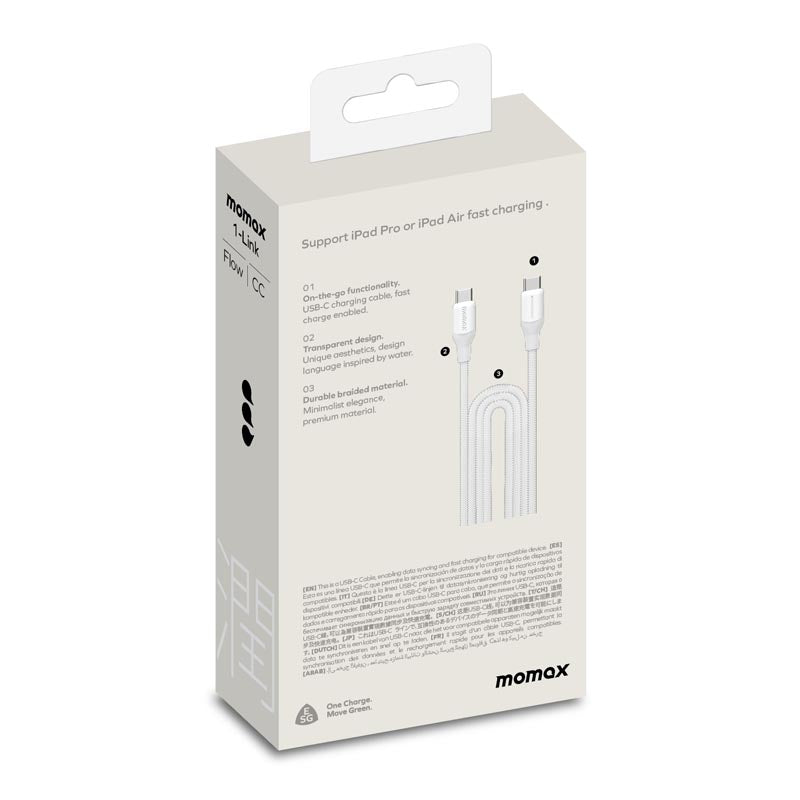 Momax DC25W 1-Link Flow CC 100W USB-C to USB-C Braided Cable (2M) White
