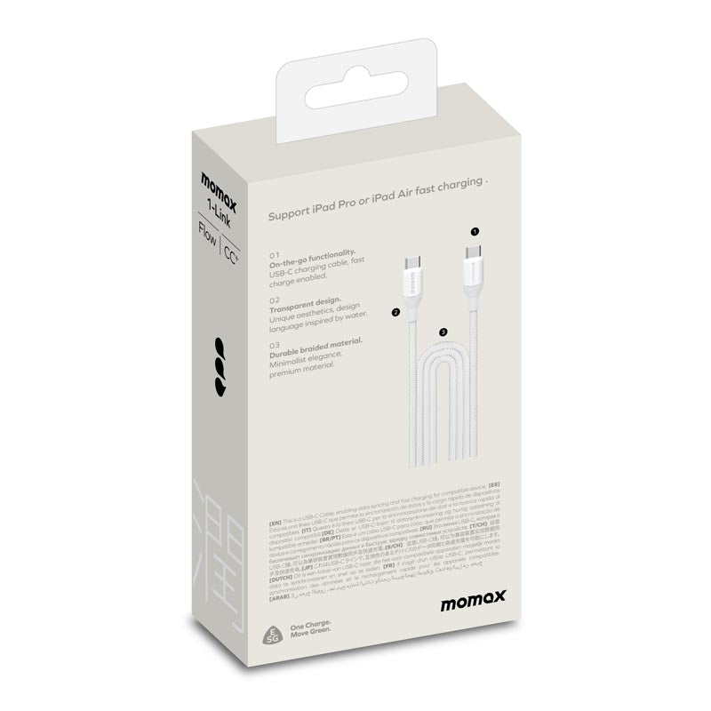 Momax DC26W 1-Link Flow 100W USB-C to USB-C Braided Cable (3M) White