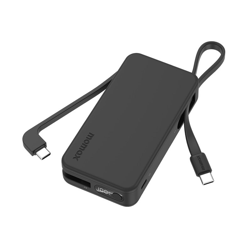 Momax IP138D 1-Power Vital+ 10000mAh Battery Pack with Dual Built-in USB-C Cable (Black)