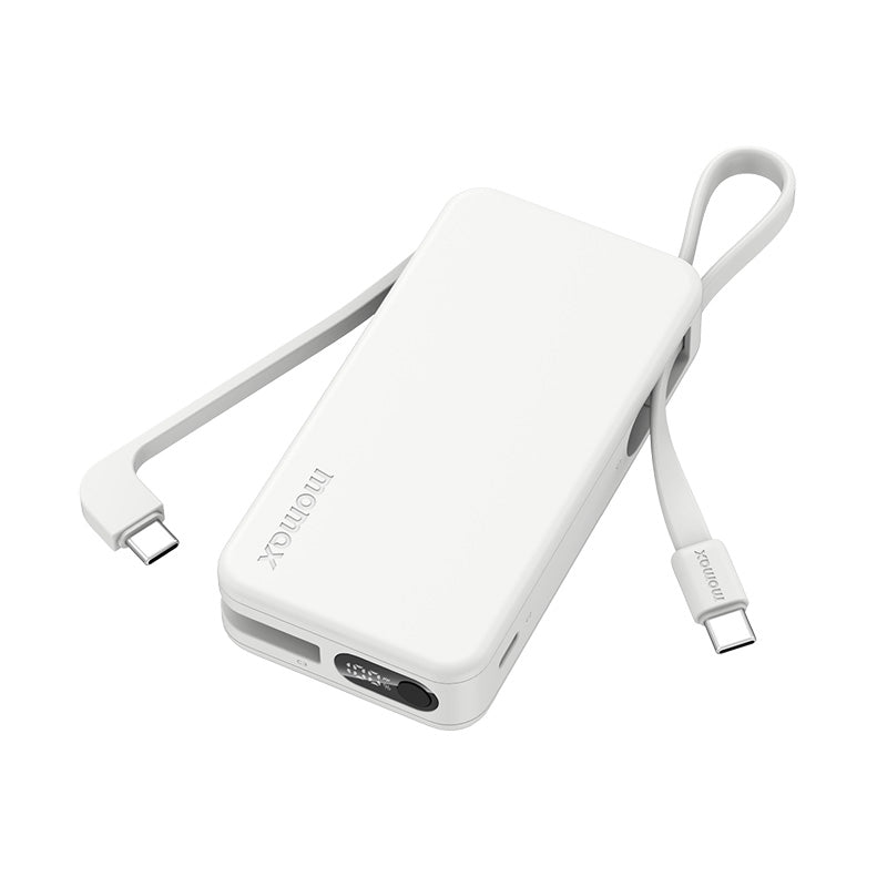 Momax IP138W 1-Power Vital+ 10000mAh Battery Pack with Dual Built-in USB-C Cable (White)