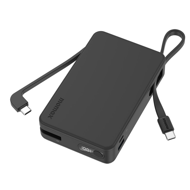 Momax IP139D 1-Power Vital+ 20000mAh Battery Pack with Dual Built-in USB-C Cable (Black)