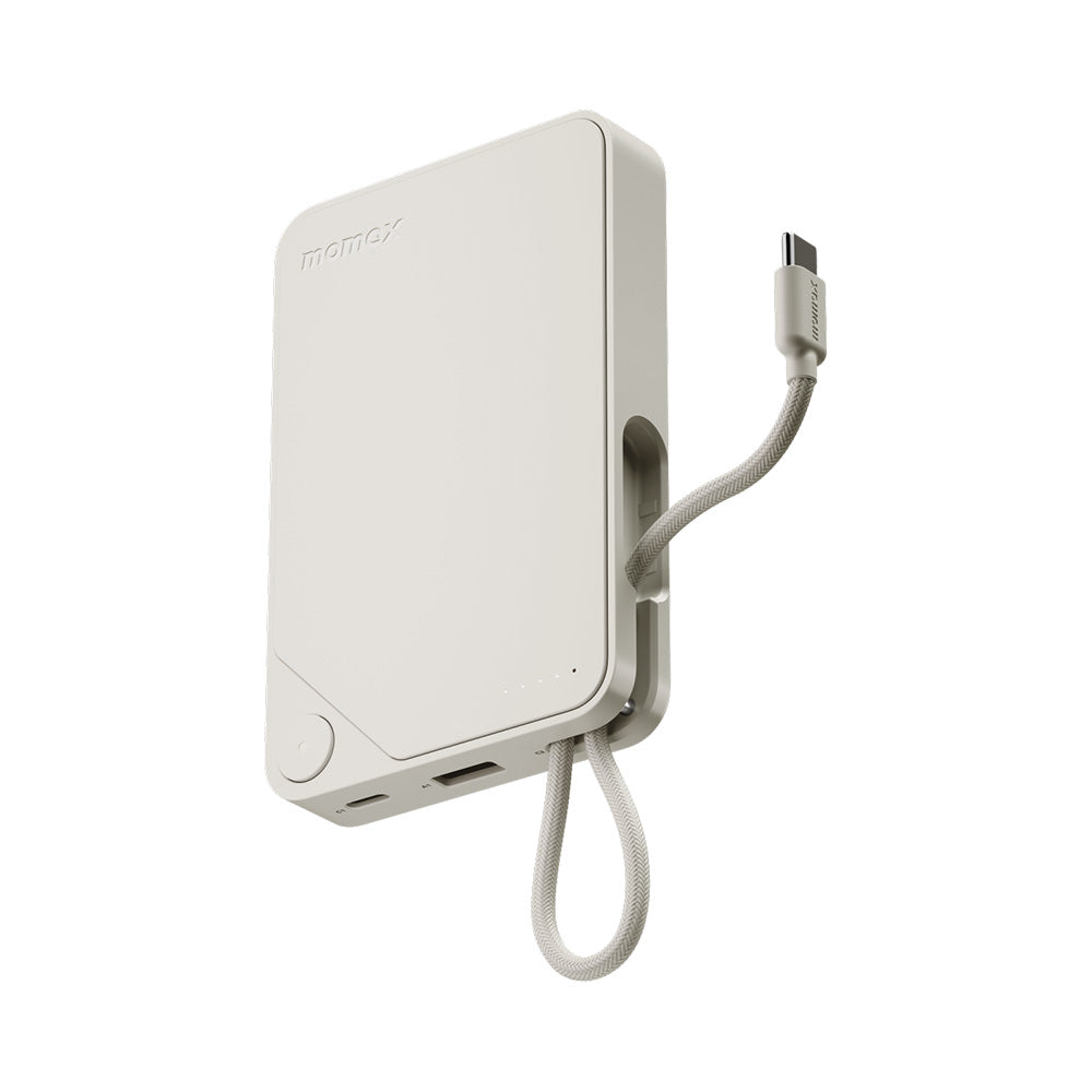Momax IP152W 1-Power X 10000mAh Battery Pack w/Built-In USB-C Cable - White