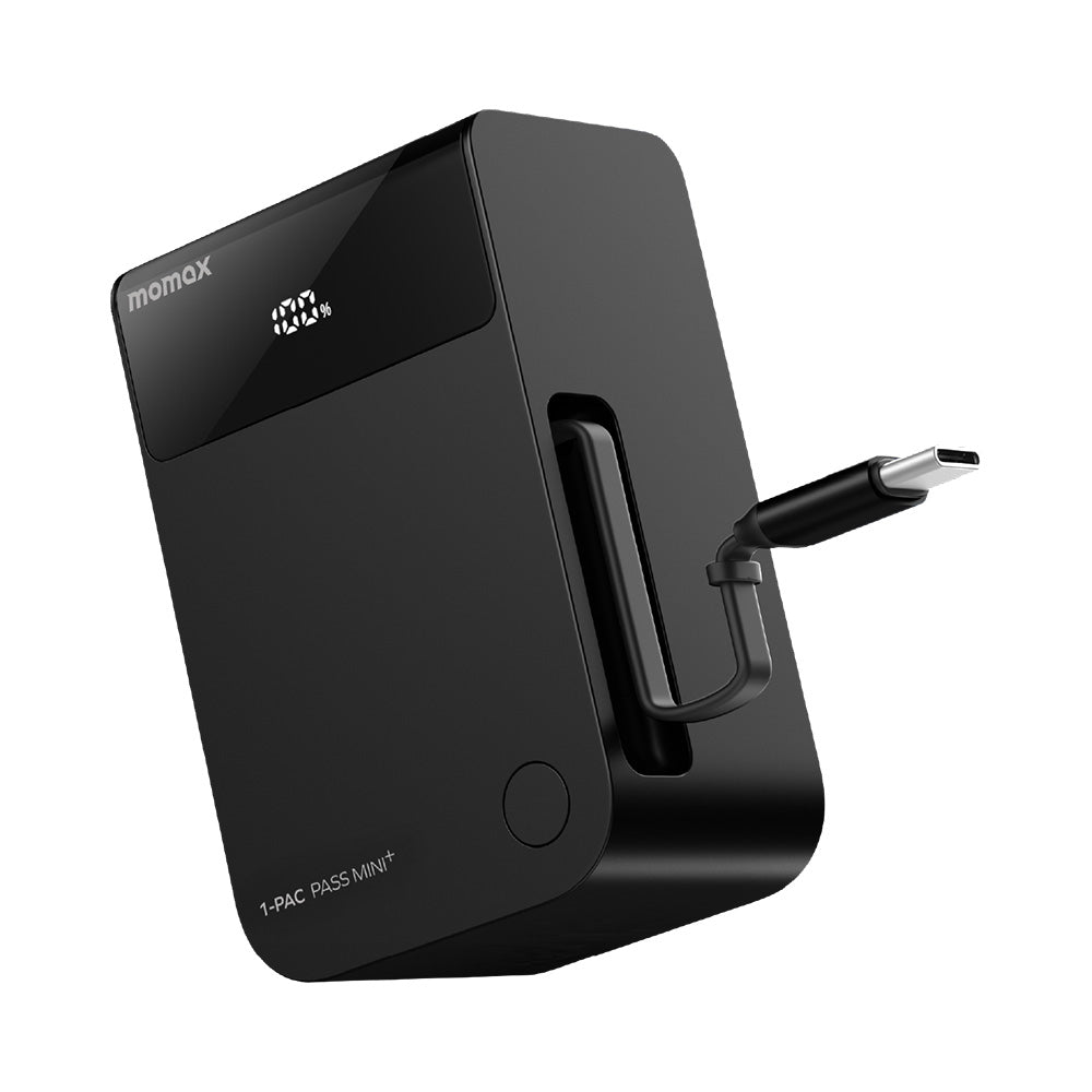 Momax IP171D 1-PAC Pass Mini+ 45W 10,000mAh 2-in-1 Battery Pack with Built-in Retractable Cable - Black