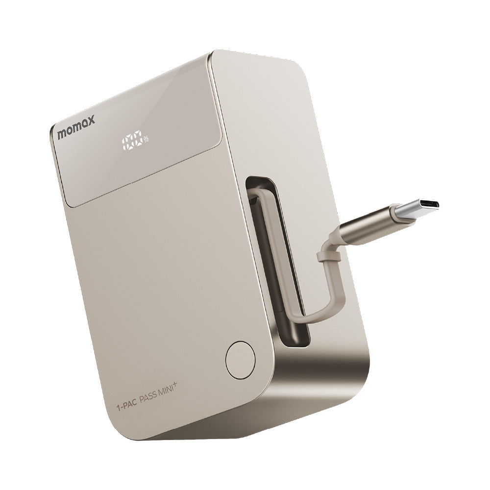 Momax IP171L 1-PAC Pass Mini+ 45W 10,000mAh 2-in-1 Battery Pack with Built-in Retractable Cable - Titanium