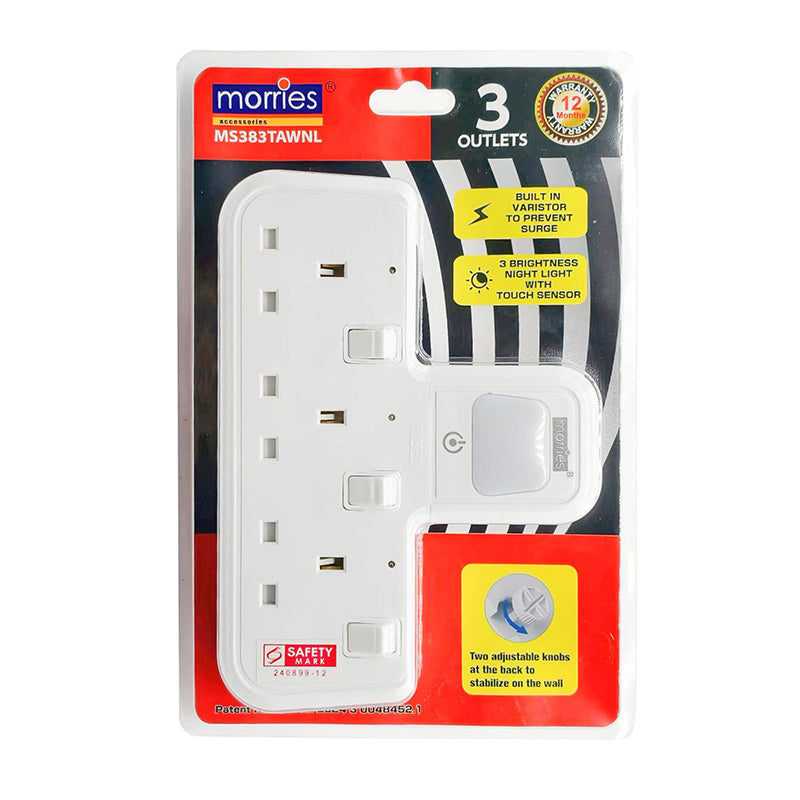 Morries MS282TAWNL T-Shape 2Way Adapter with Night Light Function