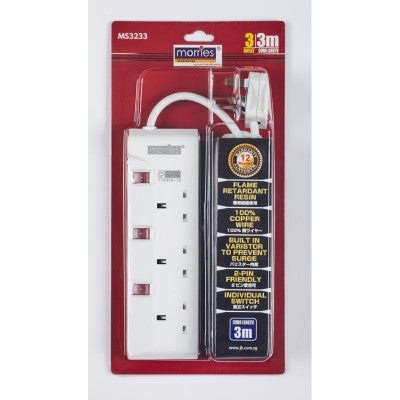 Morries MS3233 3Way Extension Cord [3M] with Surge Protector
