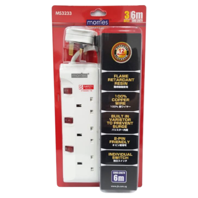 Morries MS3233/6M 3Way Extension 6M W/Surge Protector