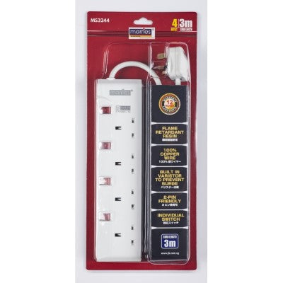 Morries MS3244 4Way Extension Cord 3m with Surge Protector