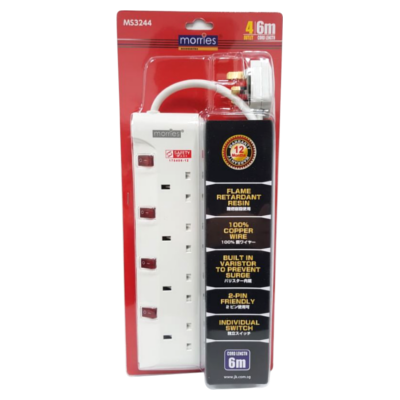 Morries MS3244/6M 4Way Extension 6M W/ Surge Protector