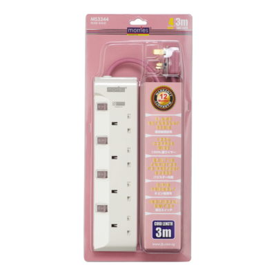 Morries MS3244RG 4Way Extension Cord 3m w/Surge (Rose Gold)