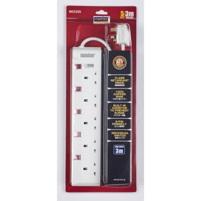 Morries MS3255 5Way Extension Cord [3M] with Surge Protector