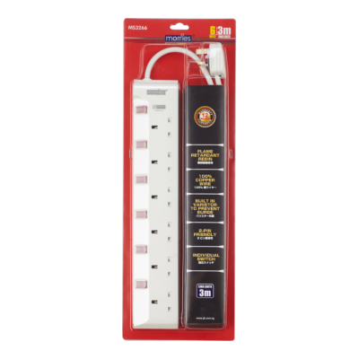 Morries MS3266 6Way Extension Cord 3m w/Surge