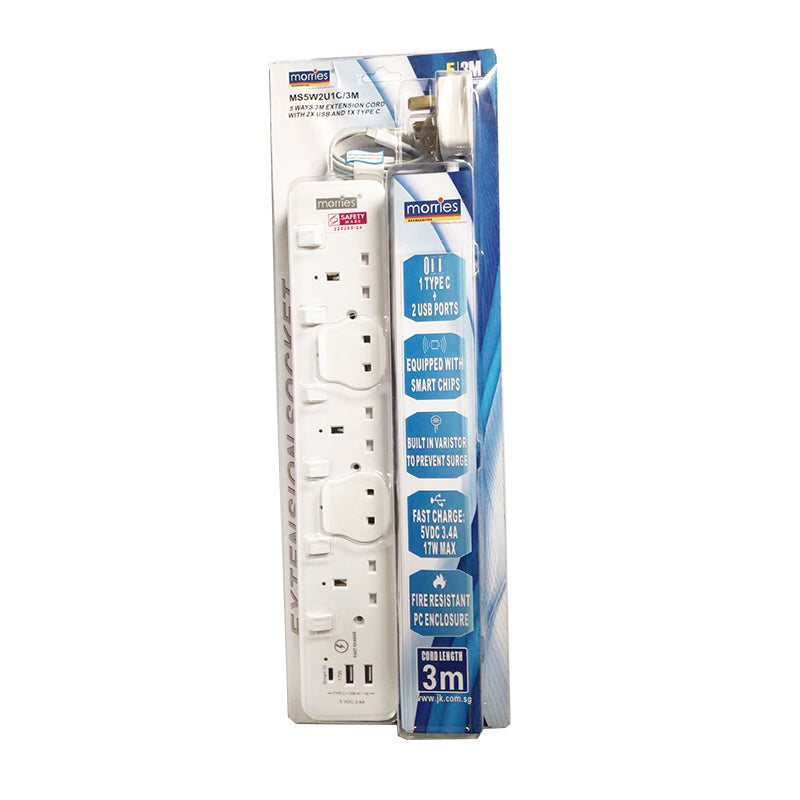 Morries MS5W2U1C/3M 5Way 3M Extension (2 USB + 1 Type-C)