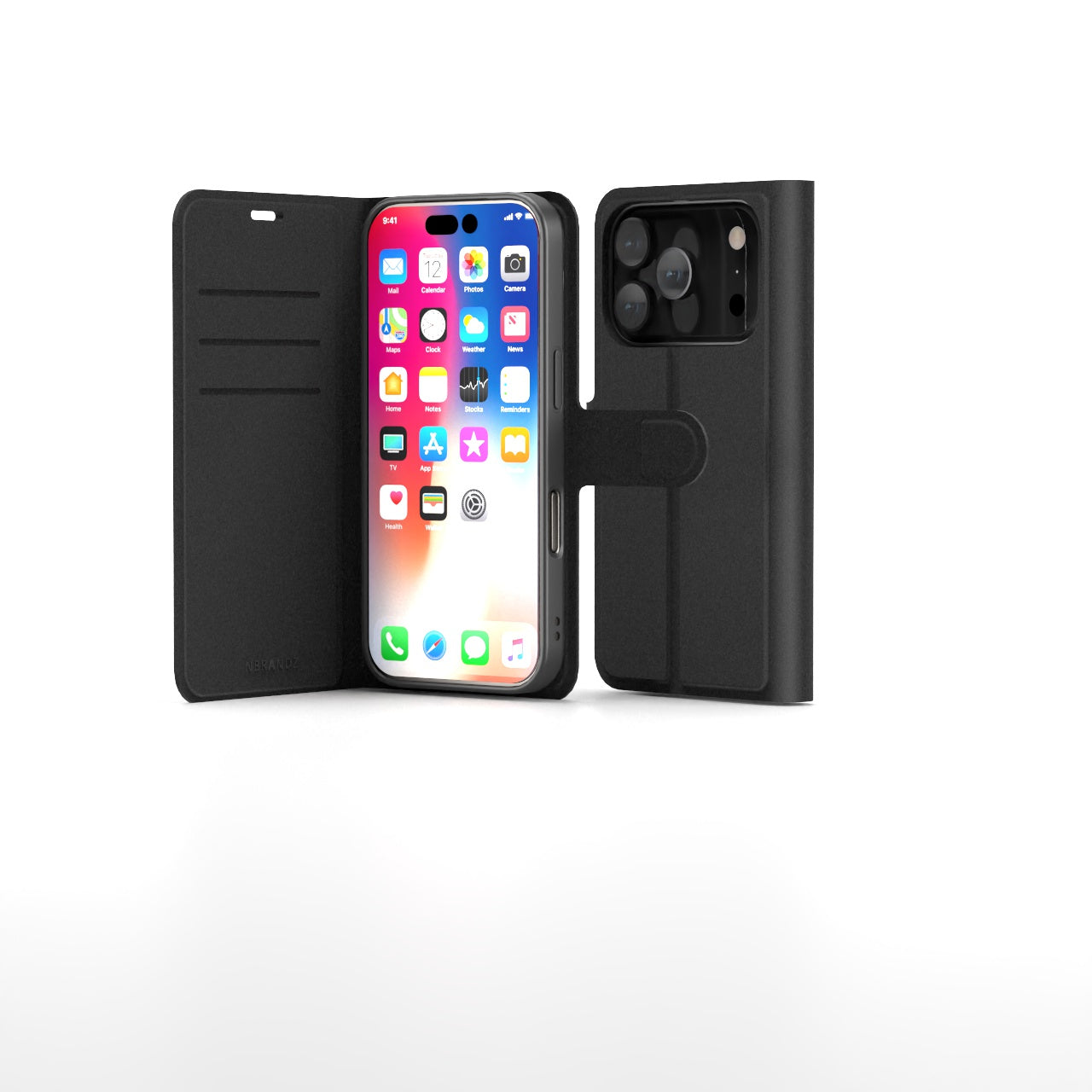 Nbrandz/N-Folio-iPhone 17 Pro Black Folio Leather Wallet Case