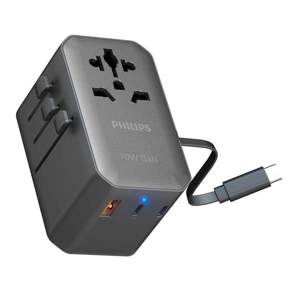 Philips CHP9004B/97 70W GaN Travel Charging Kit Retractable Cable