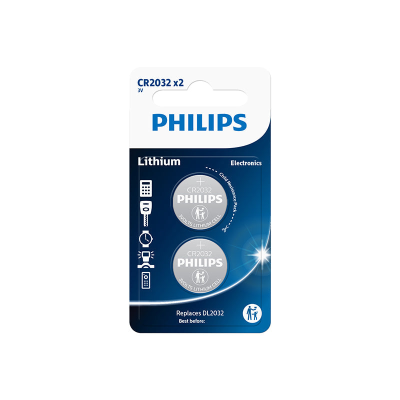 Philips CR2032P2L/40 Button Lithium Minicell 3V Blister Pack of 2