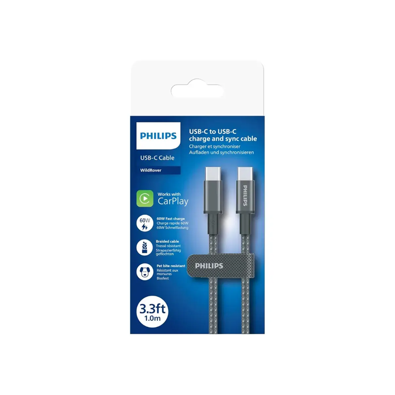 Philips DLC5030C/00 C-C Cable 1m 3A Black Braided 480Mbps