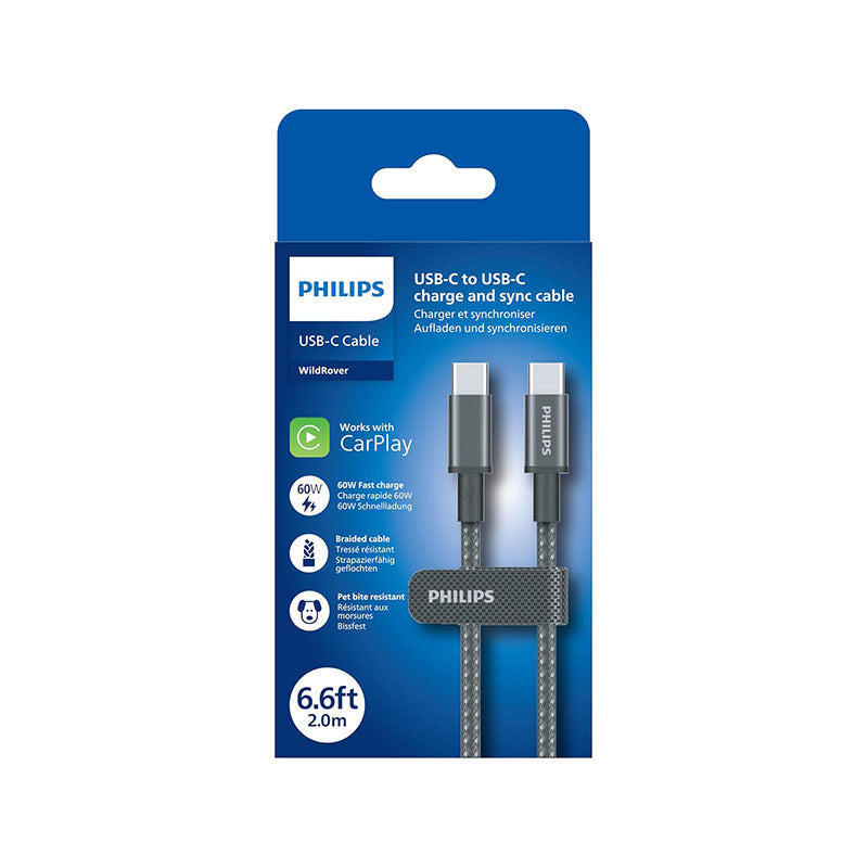 Philips DLC5060C/00 C-C Cable 2m 3A Black Braided 480Mbps
