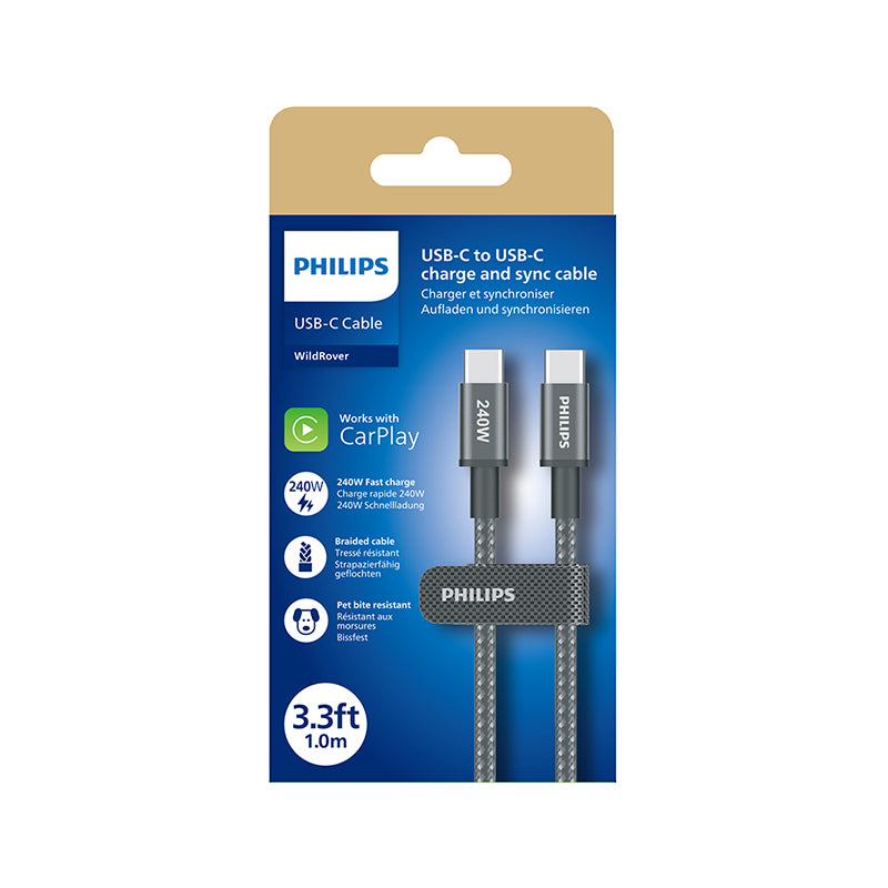 Philips DLC7030C/00 C-C Cable 1m 5A 240W Black Braided 480Mbps