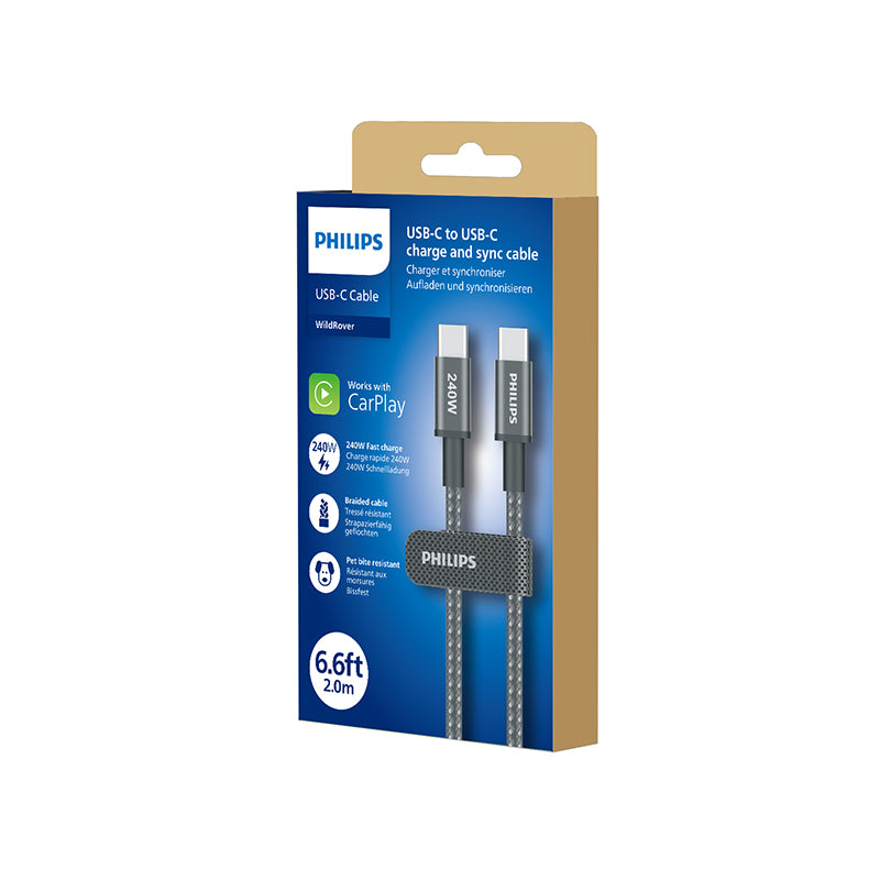Philips DLC7060C/00 C-C Cable 2m 5A 240W Black Braided 480Mbps