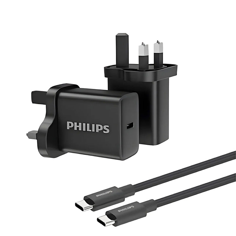 Philips DLP5312NB/05 30W GaN UK Wall Charger with USB C-C Cable