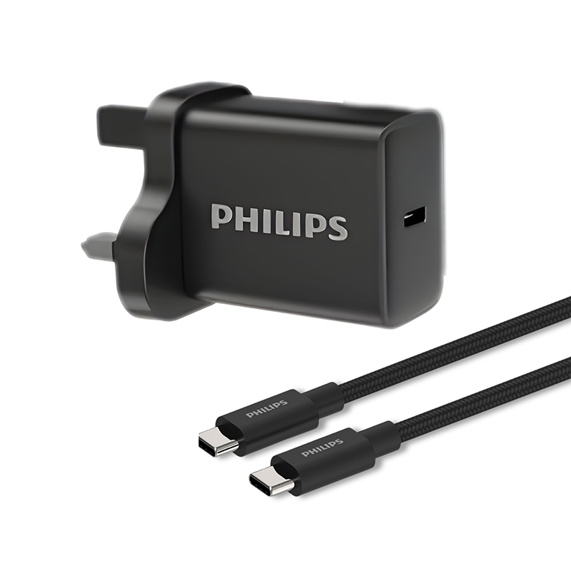 Philips DLP5313NB/05 45W GaN PPS UK Wall Charger with USB C-C Cable