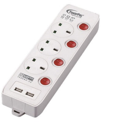 PowerPac 3 Way Extension Socket with Dual USB charger 2100mA [PP133U]