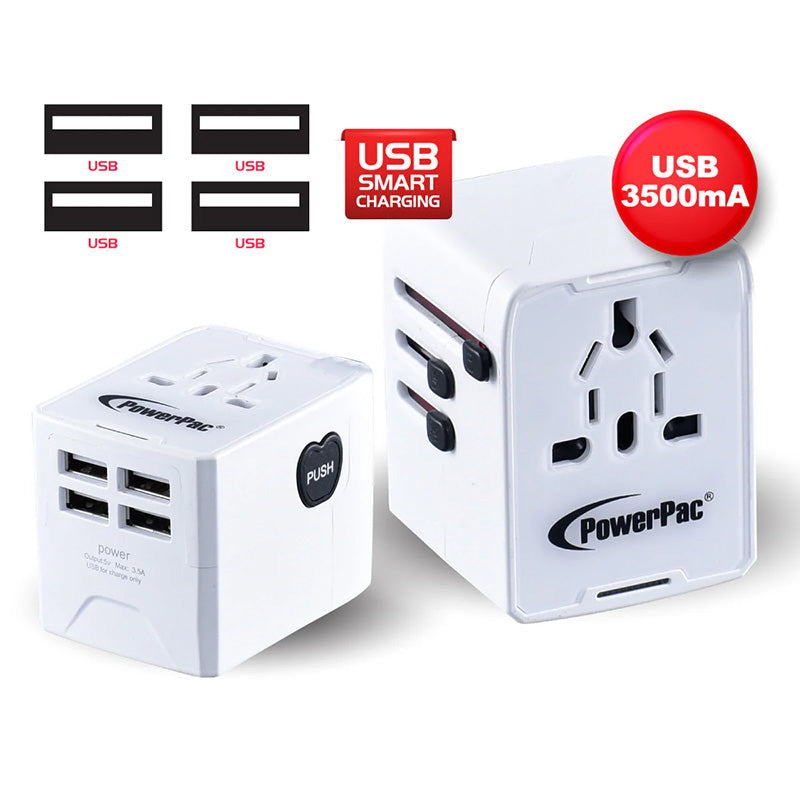 PowerPac Multi Travel Adapter with 4X USB Charger