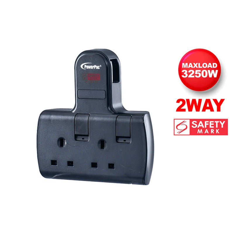 PowerPac PP272BK 2-Way T Socket with Switch (Black)